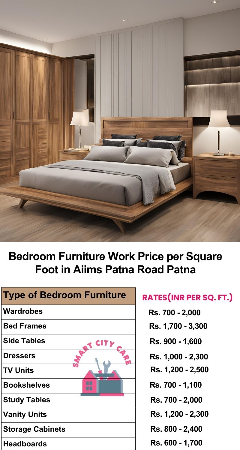 Bedroom Furniture Work Price list per Square Foot in AIIMS Patna Road,Patna