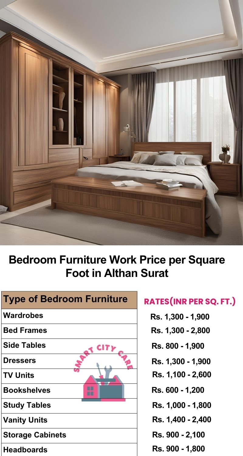 Bedroom Furniture Work Price list per Square Foot in Althan,Surat