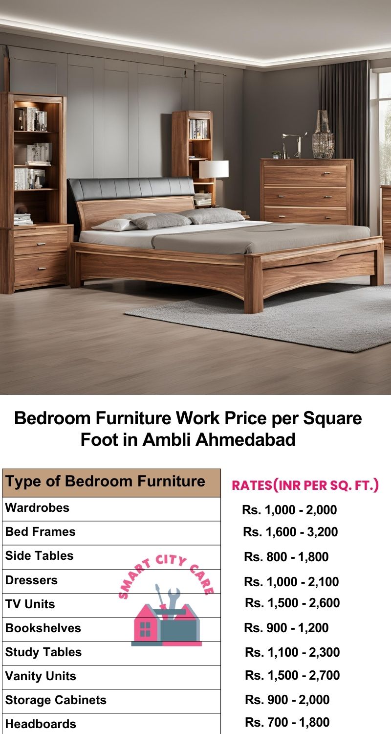Bedroom Furniture Work Price list per Square Foot in Ambli,Ahmedabad