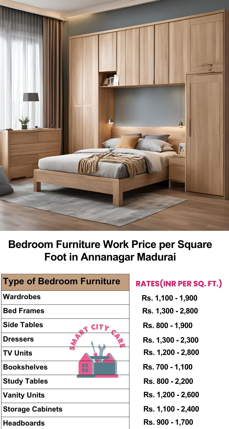 Bedroom Furniture Work Price list per Square Foot in Annanagar,Madurai