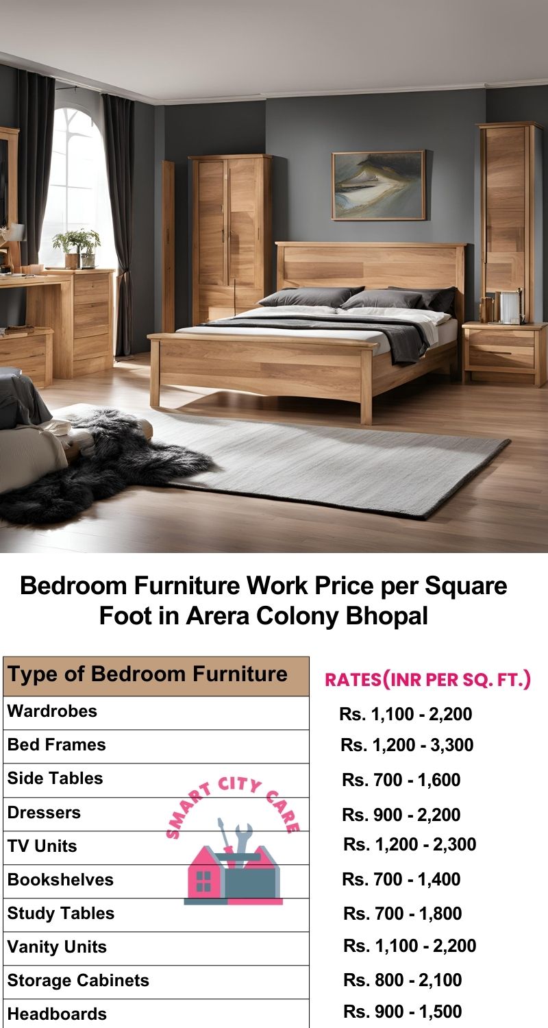 Bedroom Furniture Work Price list per Square Foot in Arera Colony,Bhopal