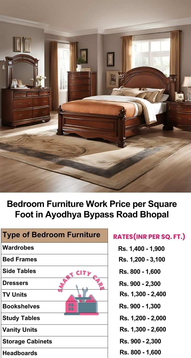 Bedroom Furniture Work Price list per Square Foot in Ayodhya Bypass Road,Bhopal