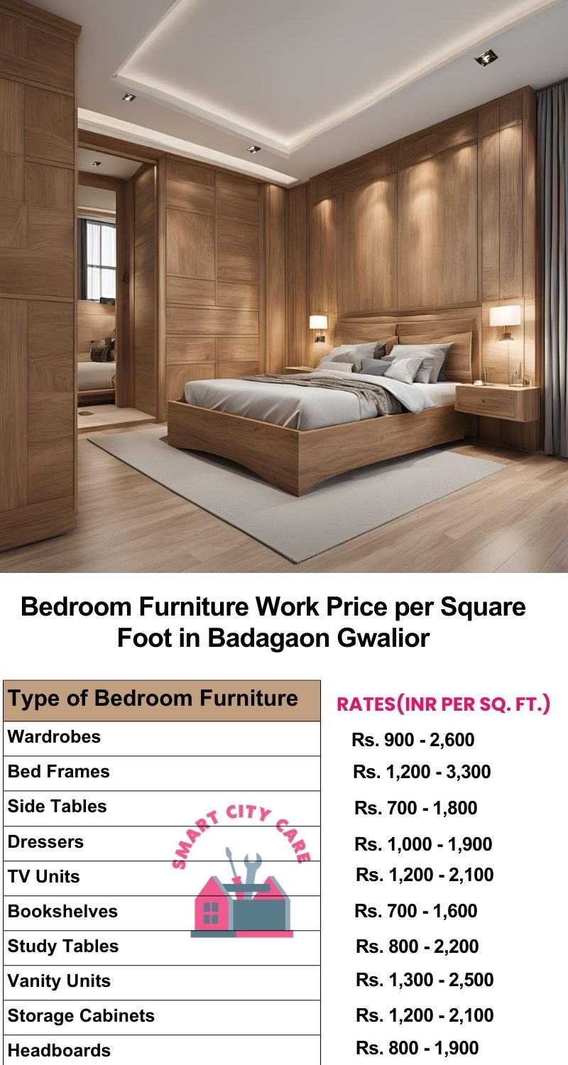 Bedroom Furniture Work Price list per Square Foot in Badagaon,Gwalior