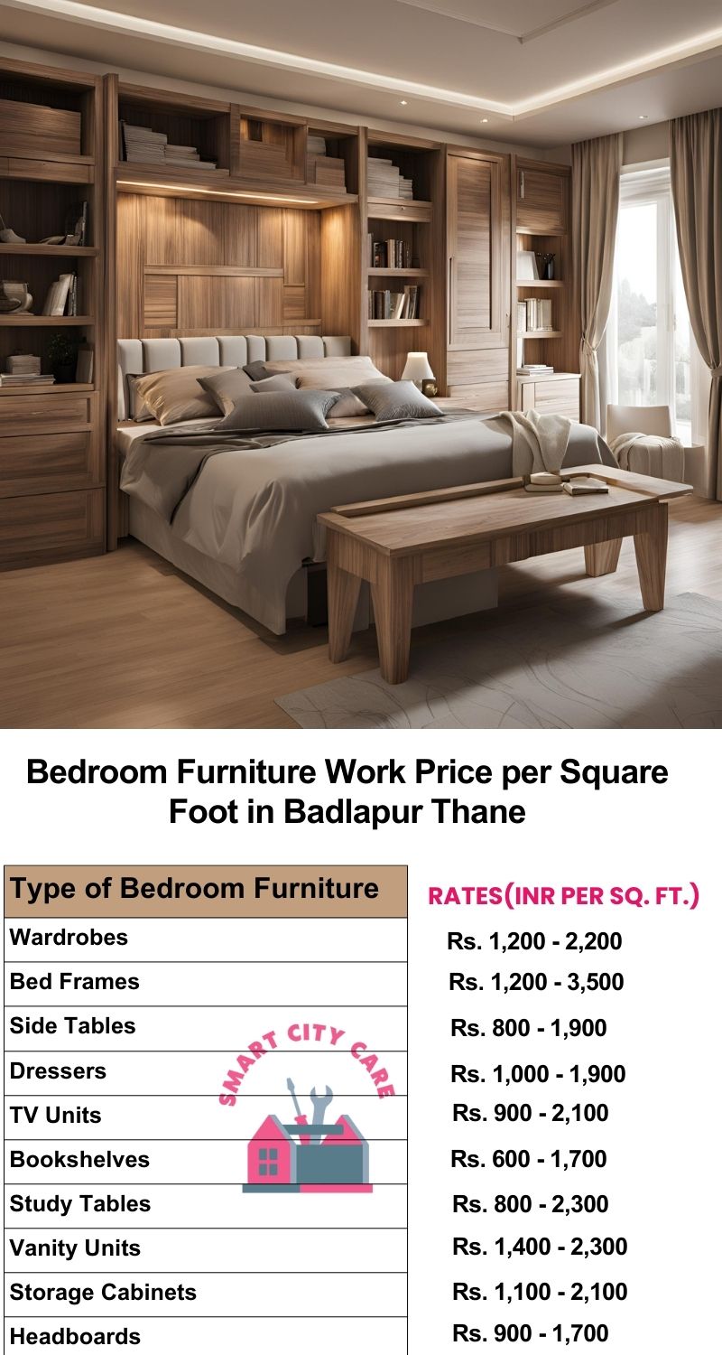 Bedroom Furniture Work Price list per Square Foot in Badlapur,Thane