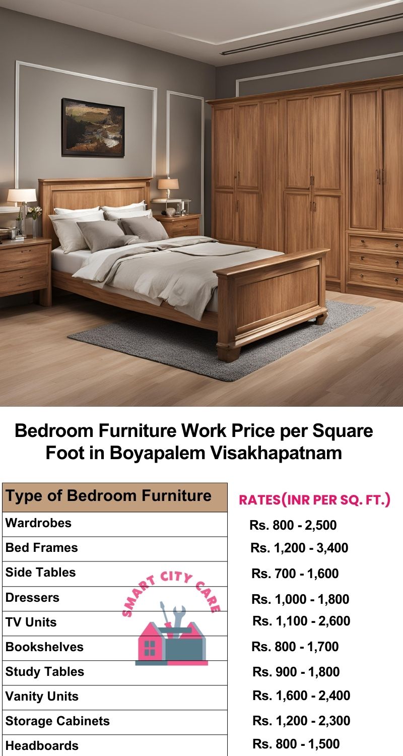 Bedroom Furniture Work Price list per Square Foot in Boyapalem,Visakhapatnam