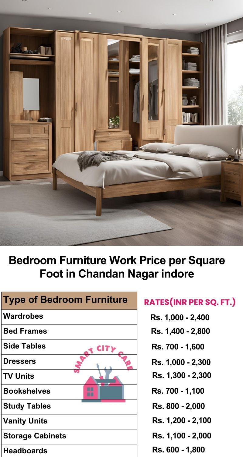 Bedroom Furniture Work Price list per Square Foot in Chandan Nagar,Indore