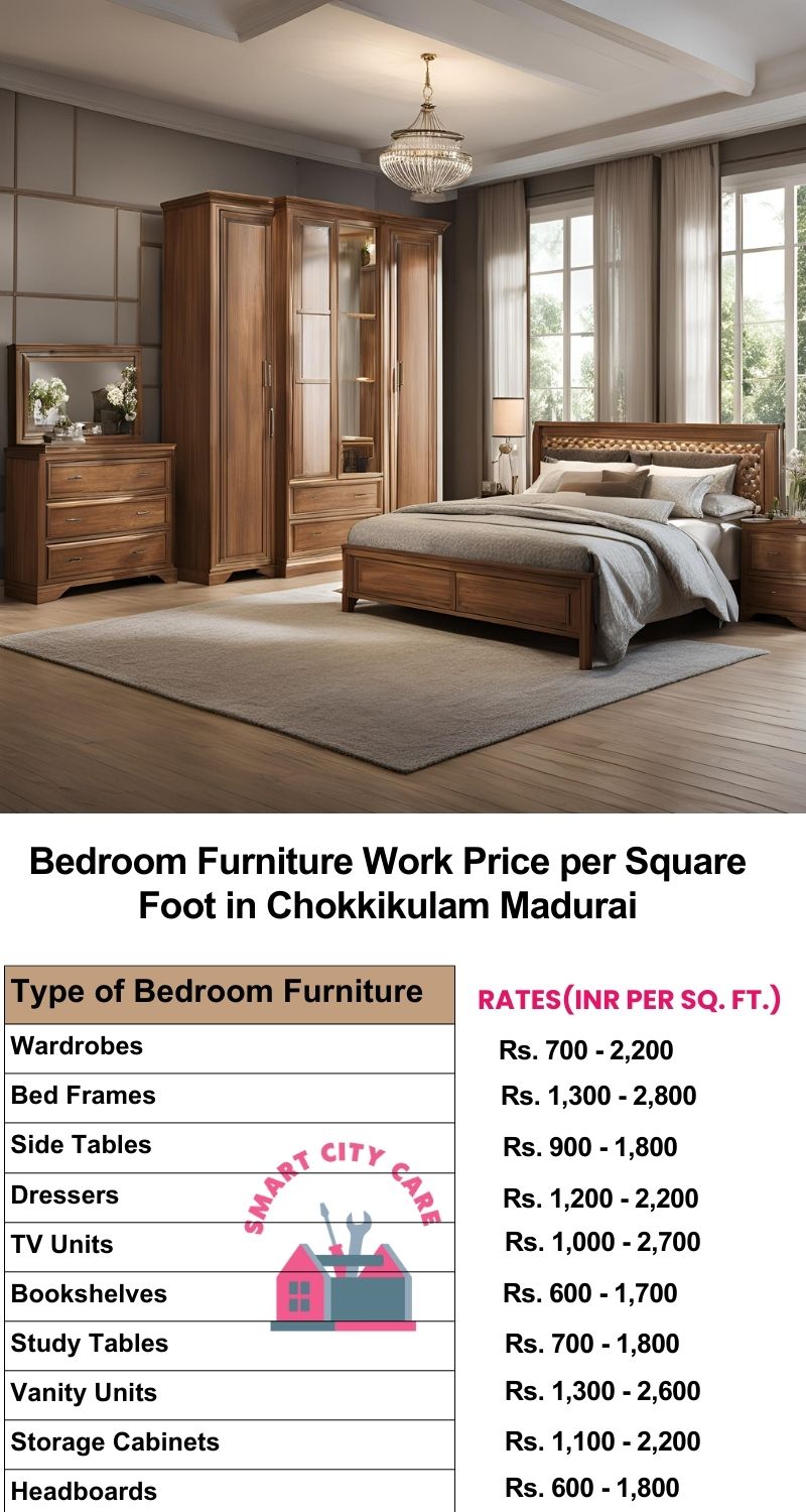 Bedroom Furniture Work Price list per Square Foot in Chokkikulam,Madurai