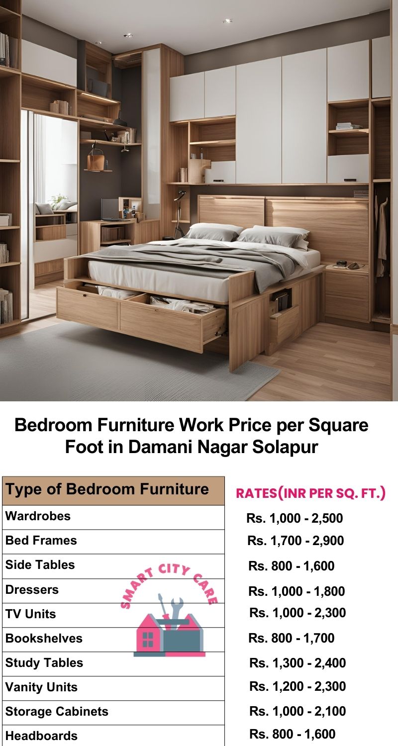 Bedroom Furniture Work Price list per Square Foot in Damani Nagar,Solapur