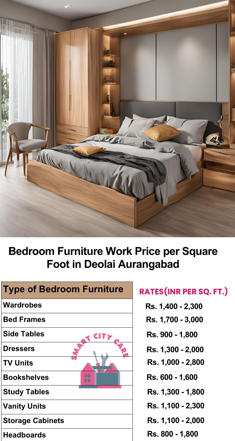 Bedroom Furniture Work Price list per Square Foot in Deolai,Aurangabad