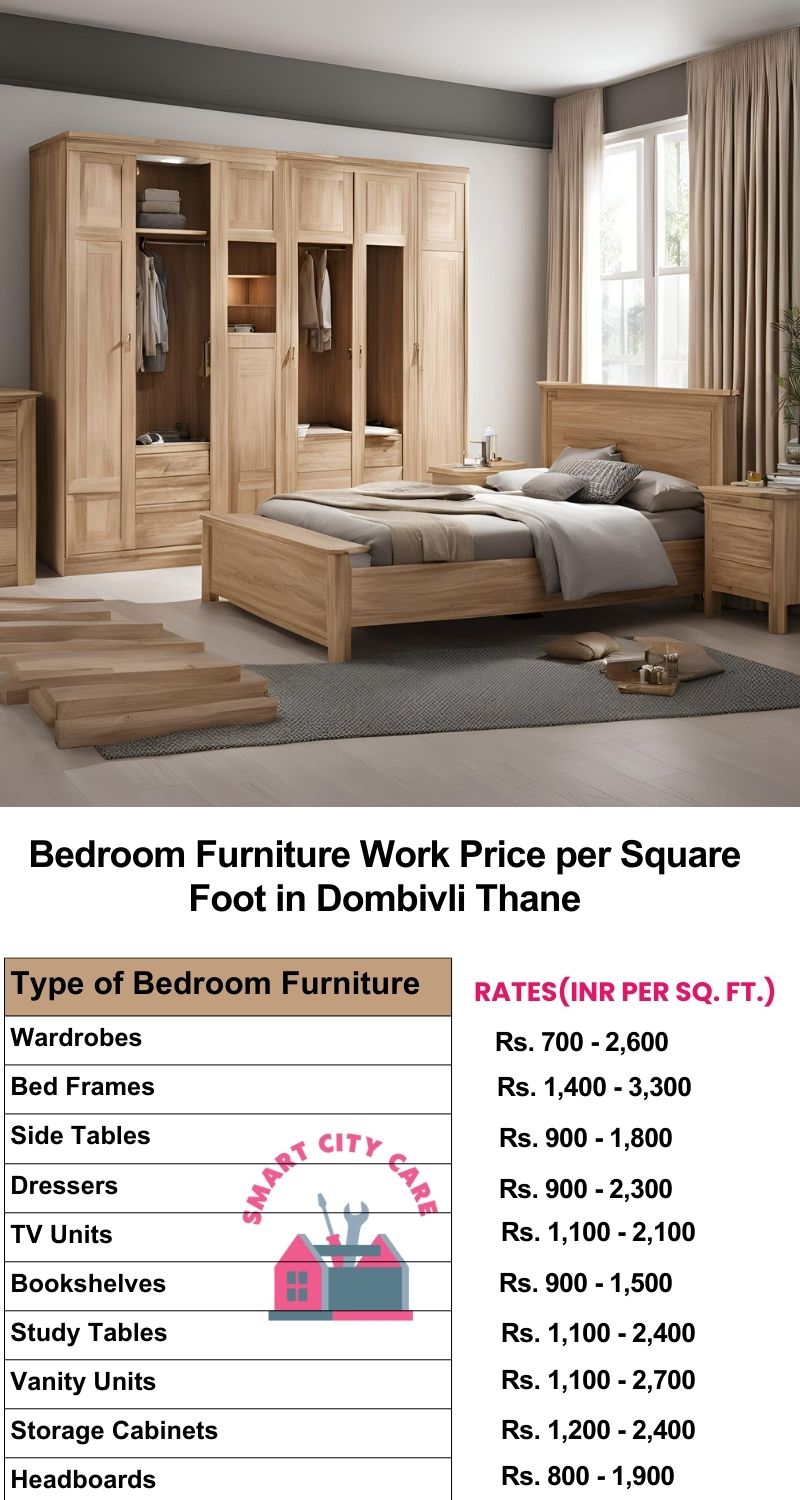 Bedroom Furniture Work Price list per Square Foot in Dombivli,Thane