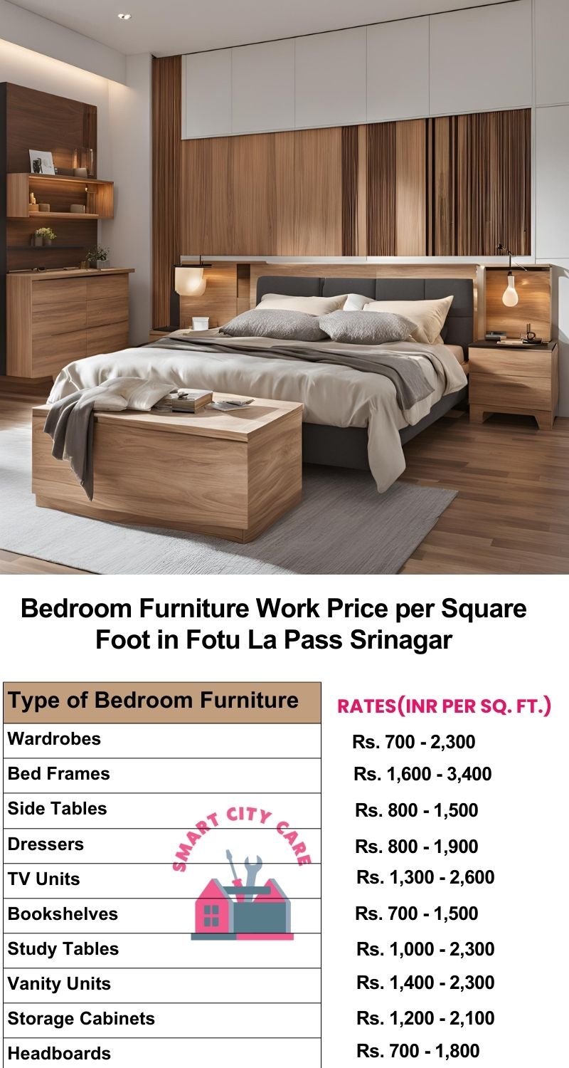 Bedroom Furniture Work Price list per Square Foot in Fotu La Pass,Srinagar