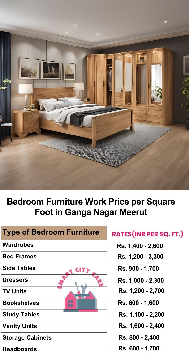 Bedroom Furniture Work Price list per Square Foot in Ganga Nagar,Meerut