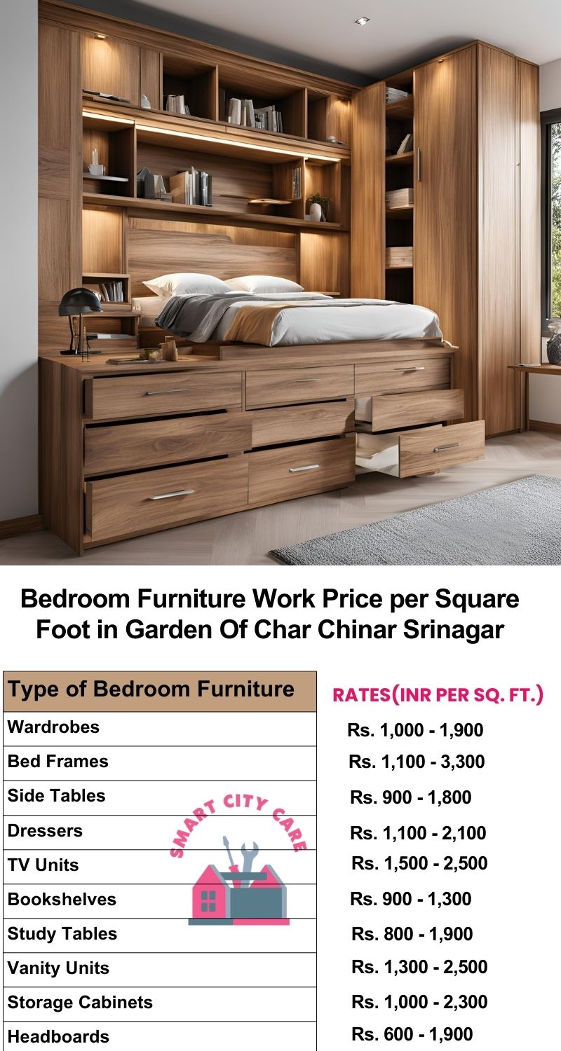 Bedroom Furniture Work Price list per Square Foot in Garden Of Char Chinar,Srinagar