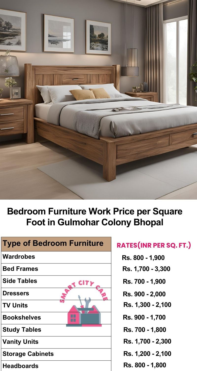 Bedroom Furniture Work Price list per Square Foot in Gulmohar Colony,Bhopal