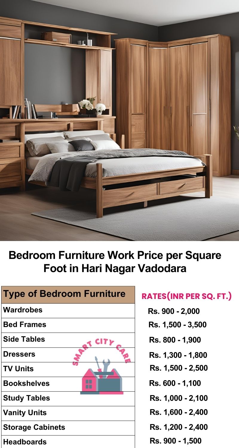 Bedroom Furniture Work Price list per Square Foot in Hari Nagar,Vadodara