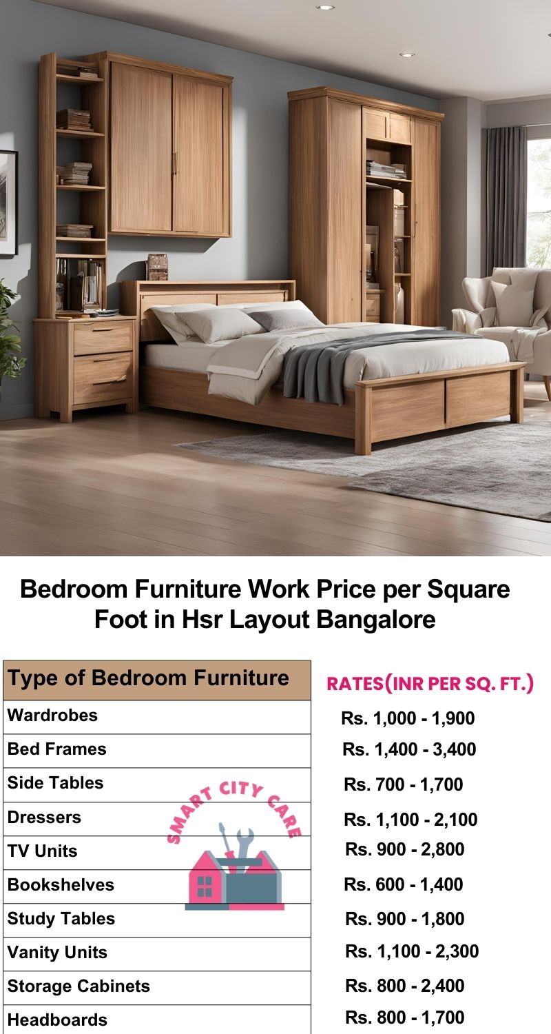 Bedroom Furniture Work Price list per Square Foot in HSR Layout,Bangalore