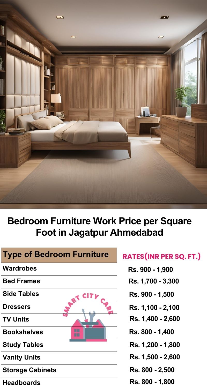 Bedroom Furniture Work Price list per Square Foot in Jagatpur,Ahmedabad