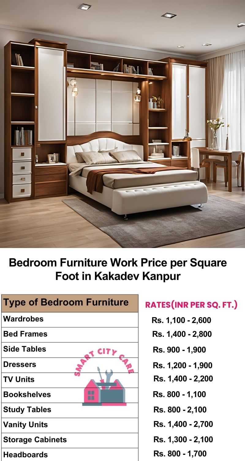 Bedroom Furniture Work Price list per Square Foot in Kakadev,Kanpur