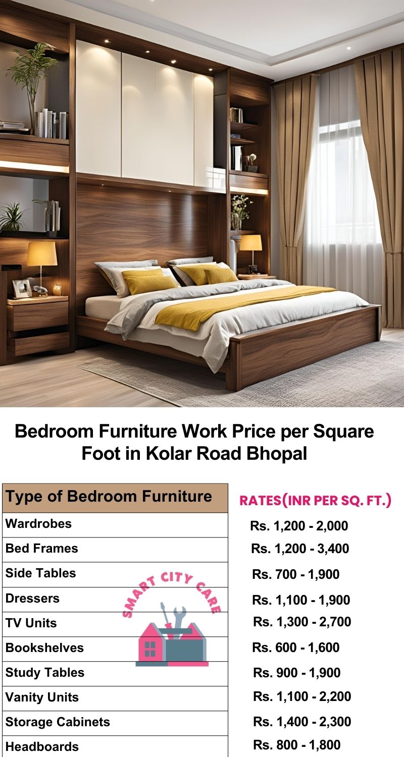 Bedroom Furniture Work Price list per Square Foot in Kolar Road,Bhopal