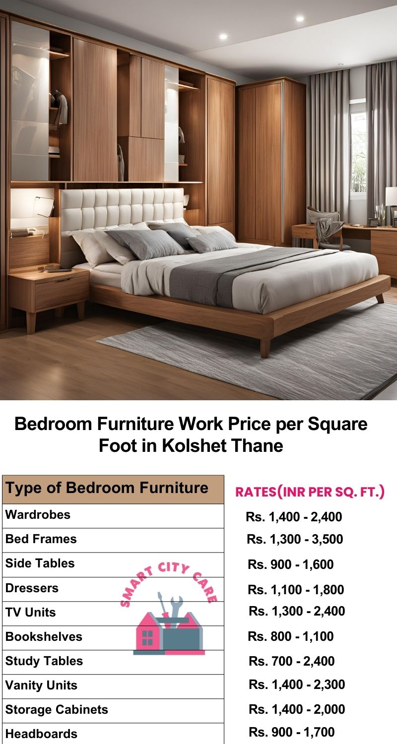 Bedroom Furniture Work Price list per Square Foot in Kolshet,Thane