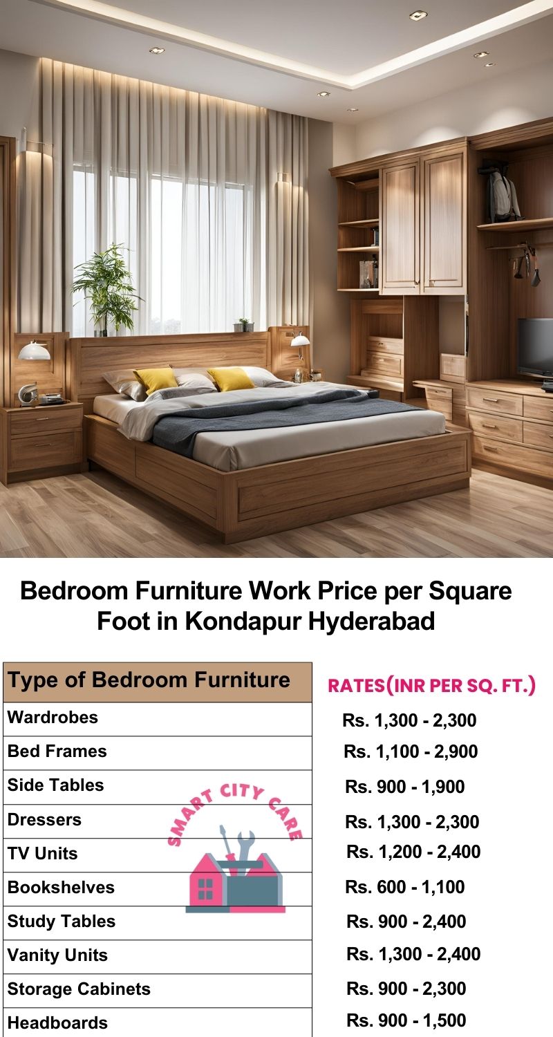 Bedroom Furniture Work Price list per Square Foot in Kondapur,Hyderabad