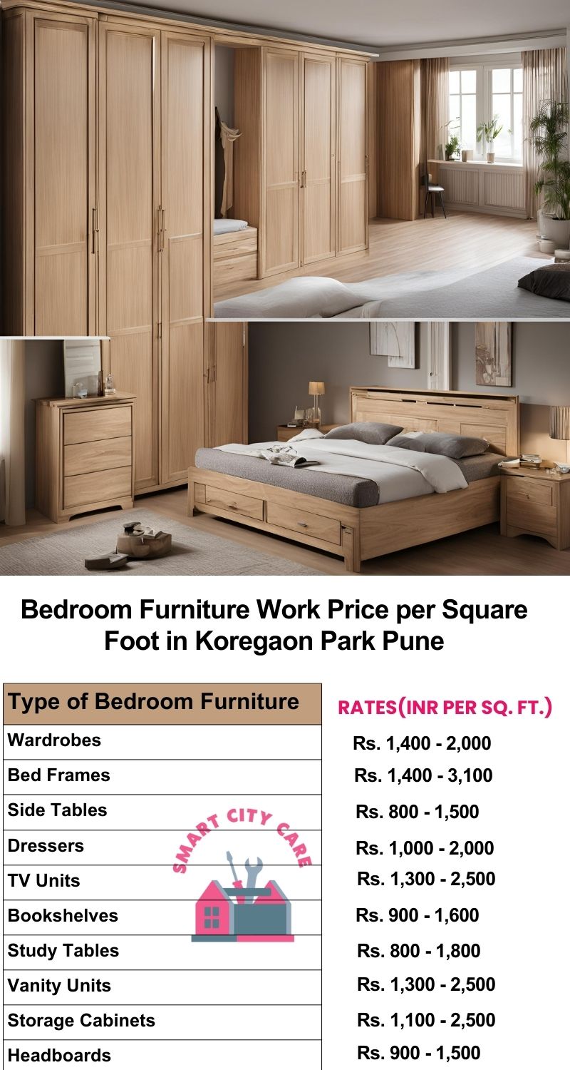 Bedroom Furniture Work Price list per Square Foot in Koregaon Park,Pune