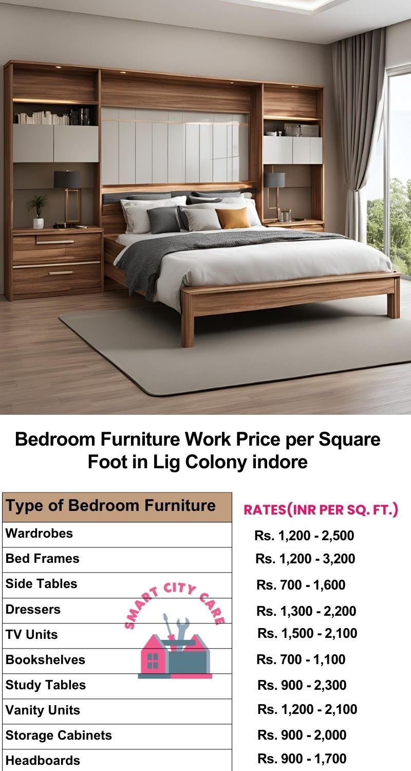 Bedroom Furniture Work Price list per Square Foot in LIG Colony,Indore