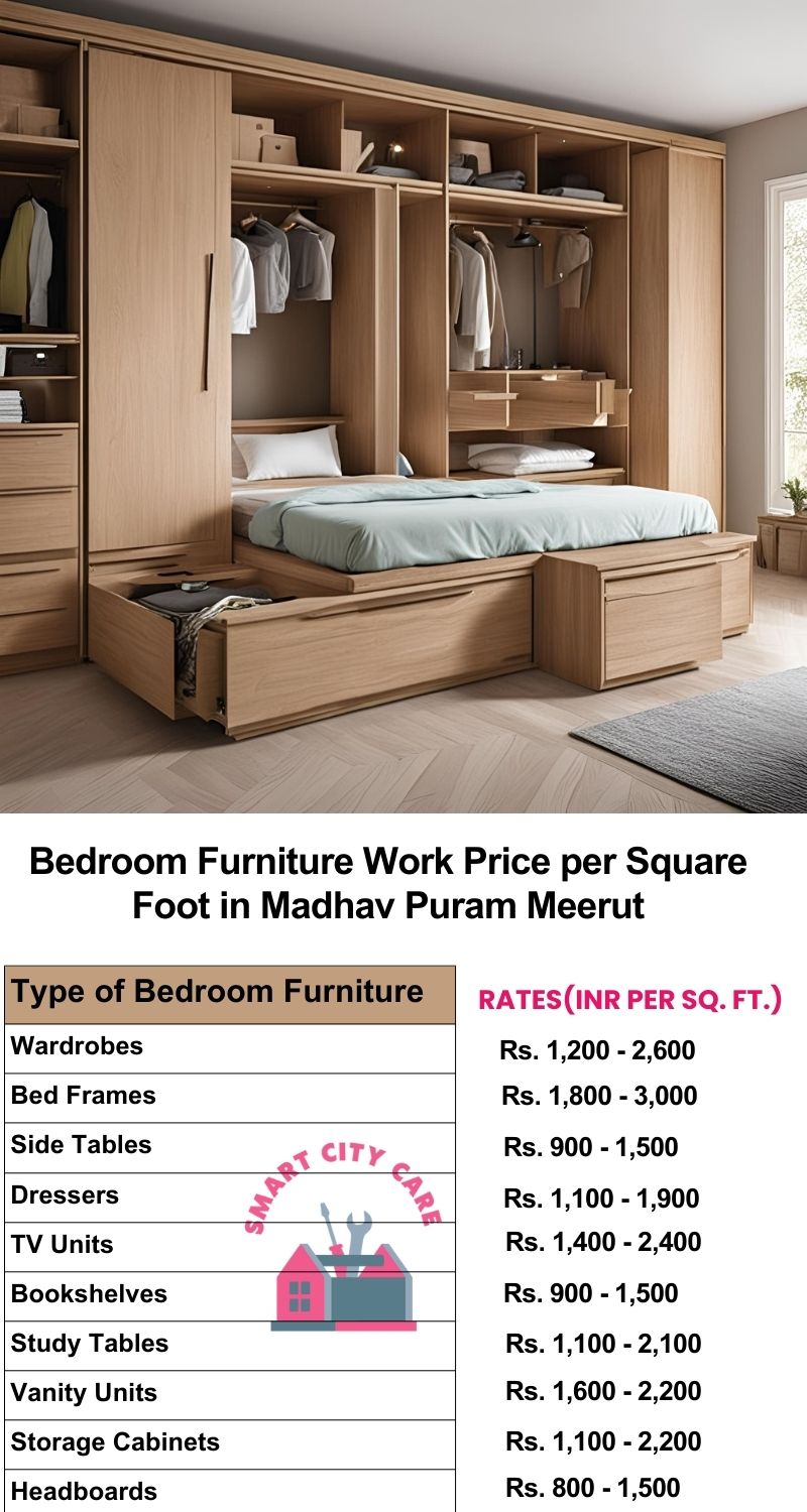 Bedroom Furniture Work Price list per Square Foot in Madhav Puram,Meerut