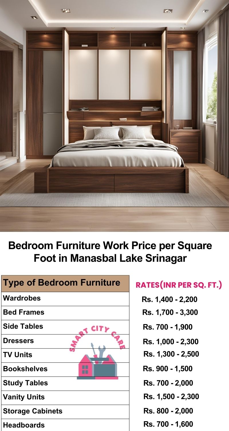 Bedroom Furniture Work Price list per Square Foot in Manasbal Lake,Srinagar