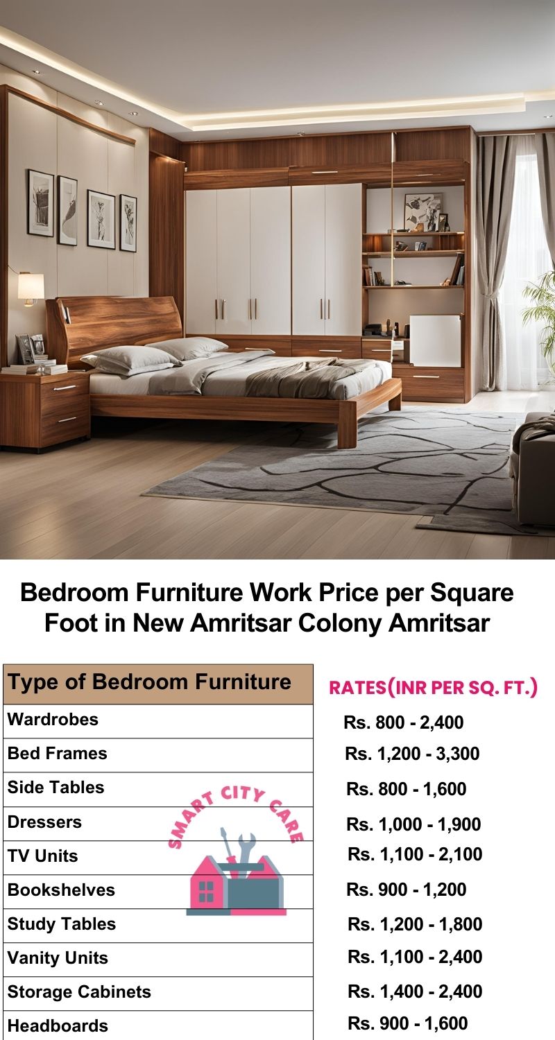 Bedroom Furniture Work Price list per Square Foot in New Amritsar Colony,Amritsar