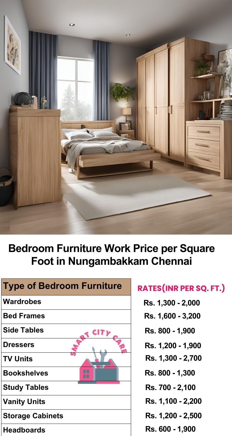 Bedroom Furniture Work Price list per Square Foot in Nungambakkam,Chennai