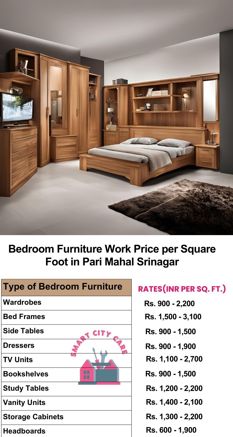 Bedroom Furniture Work Price list per Square Foot in Pari Mahal,Srinagar