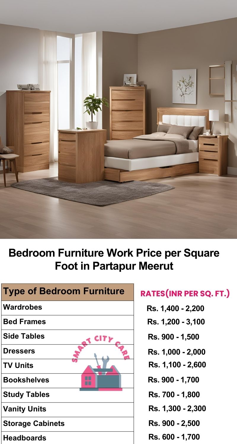 Bedroom Furniture Work Price list per Square Foot in Partapur,Meerut