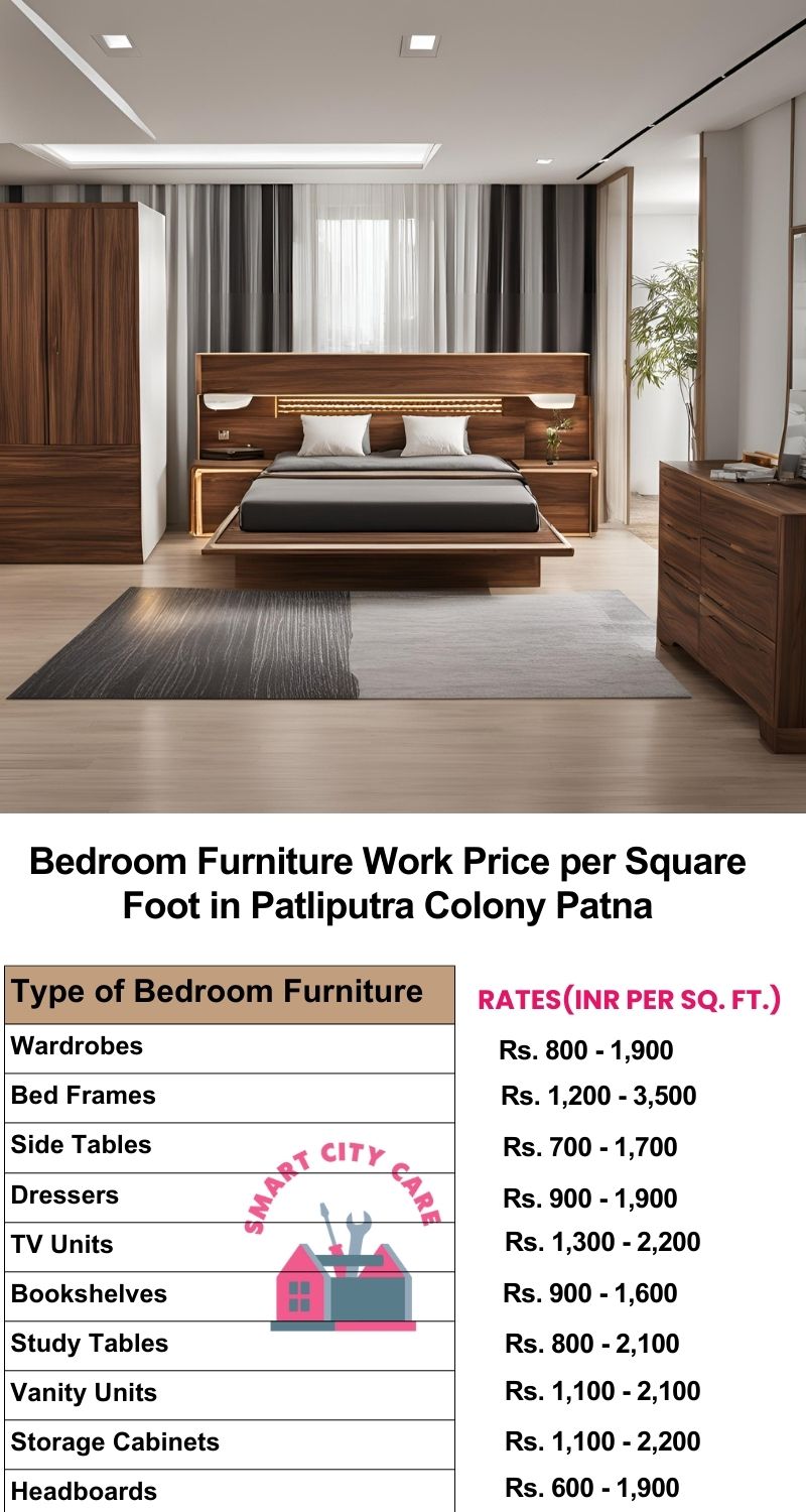 Bedroom Furniture Work Price list per Square Foot in Patliputra Colony,Patna