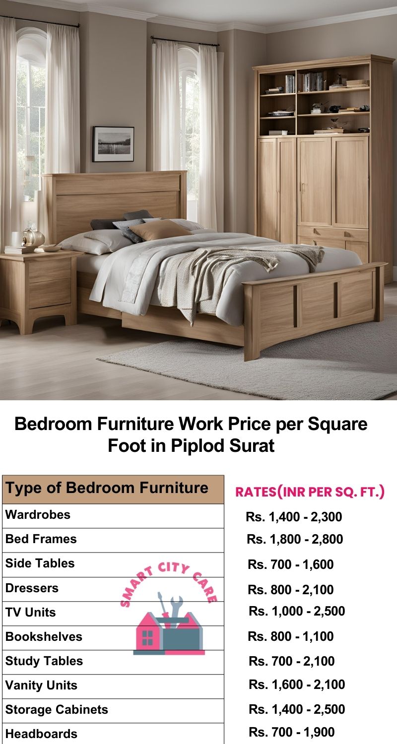 Bedroom Furniture Work Price list per Square Foot in Piplod,Surat