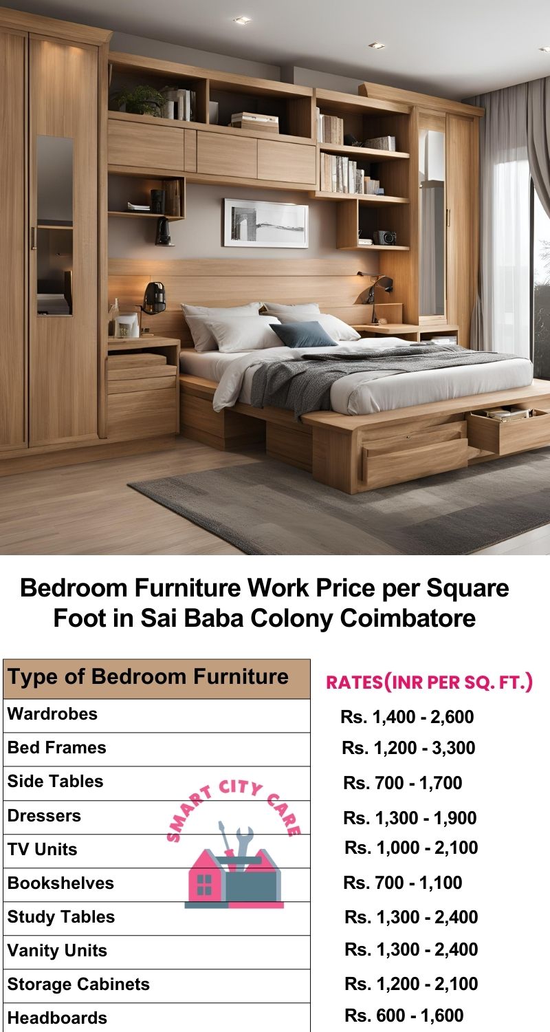 Bedroom Furniture Work Price list per Square Foot in Sai Baba Colony,Coimbatore