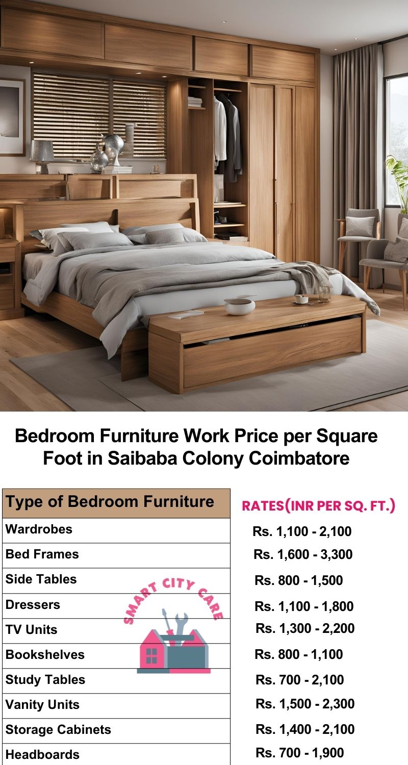 Bedroom Furniture Work Price list per Square Foot in Saibaba Colony,Coimbatore