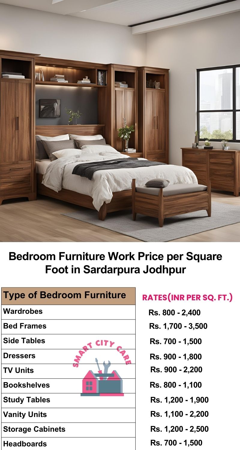 Bedroom Furniture Work Price list per Square Foot in Sardarpura,Jodhpur