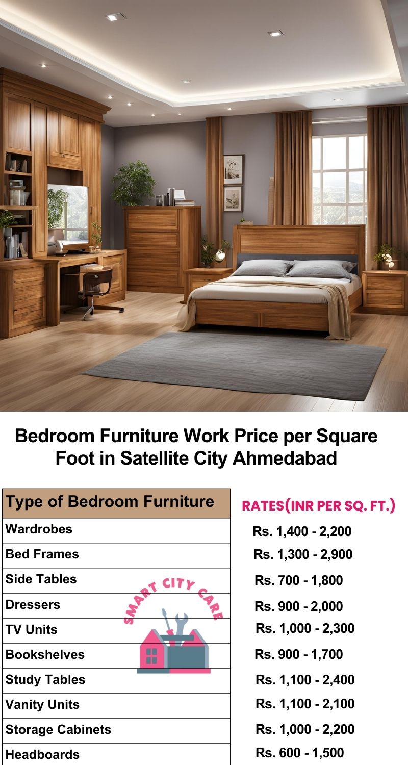 Bedroom Furniture Work Price list per Square Foot in Satellite City,Ahmedabad