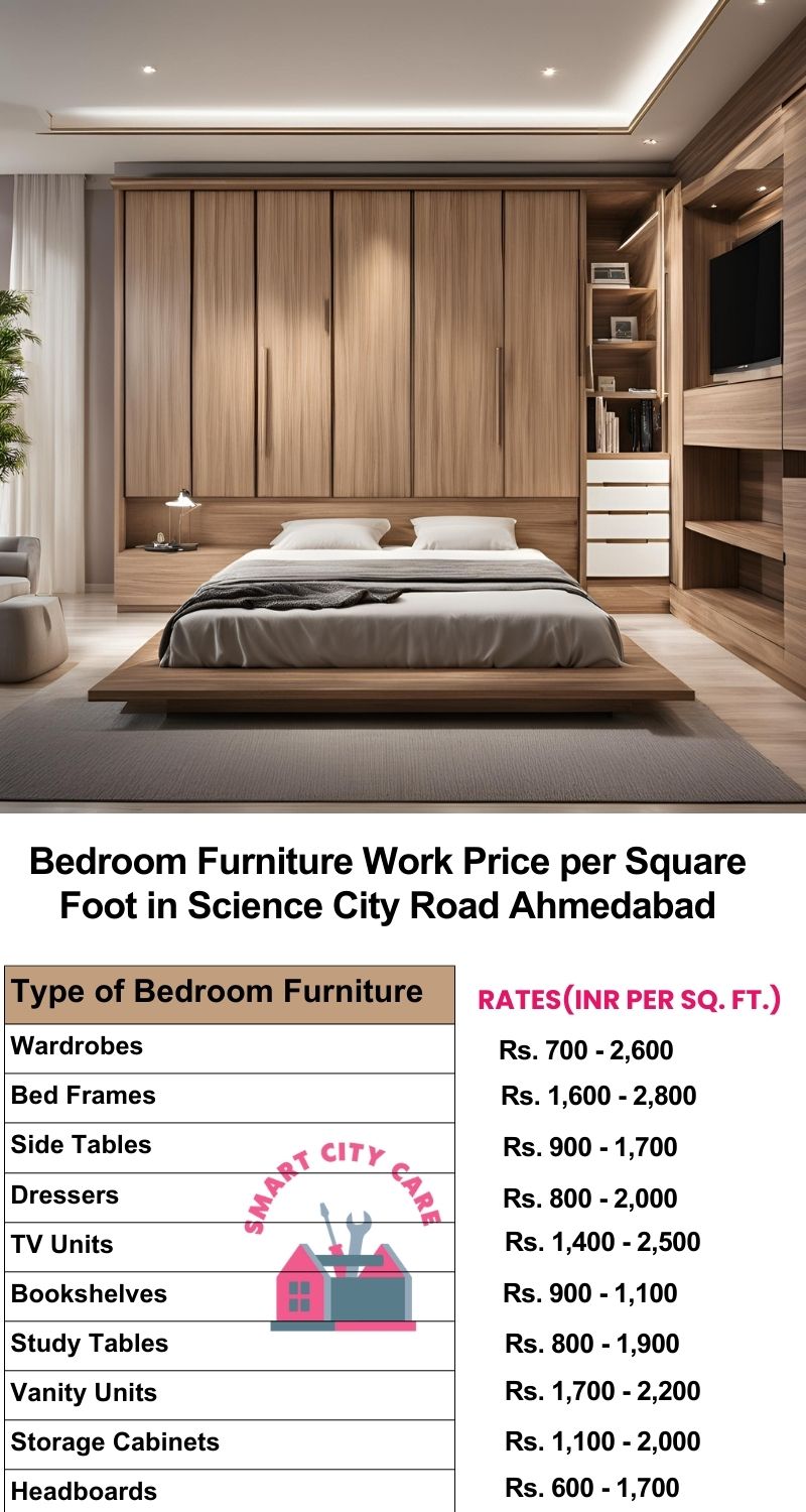 Bedroom Furniture Work Price list per Square Foot in Science City Road,Ahmedabad