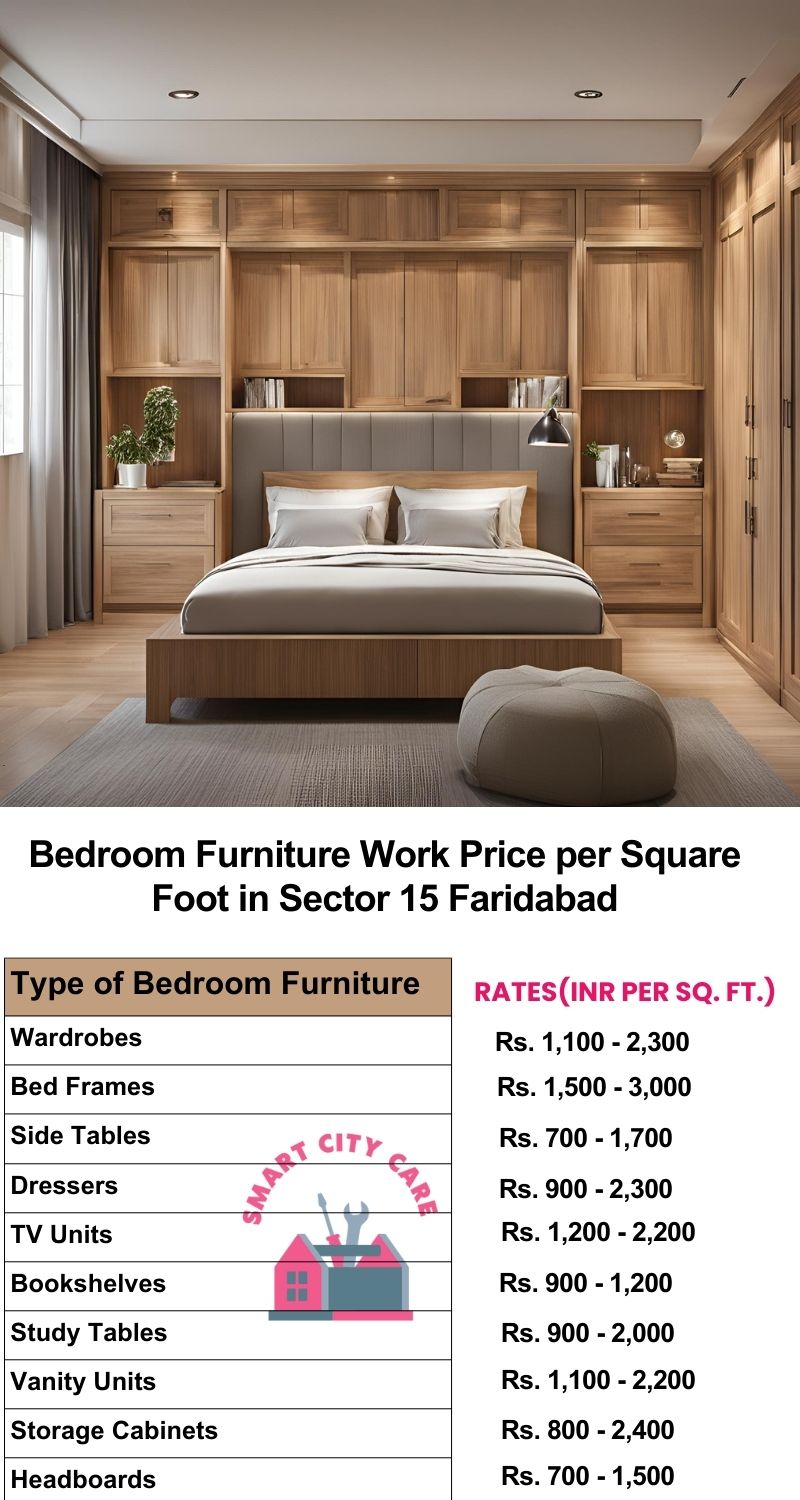 Bedroom Furniture Work Price list per Square Foot in Sector 15,Faridabad