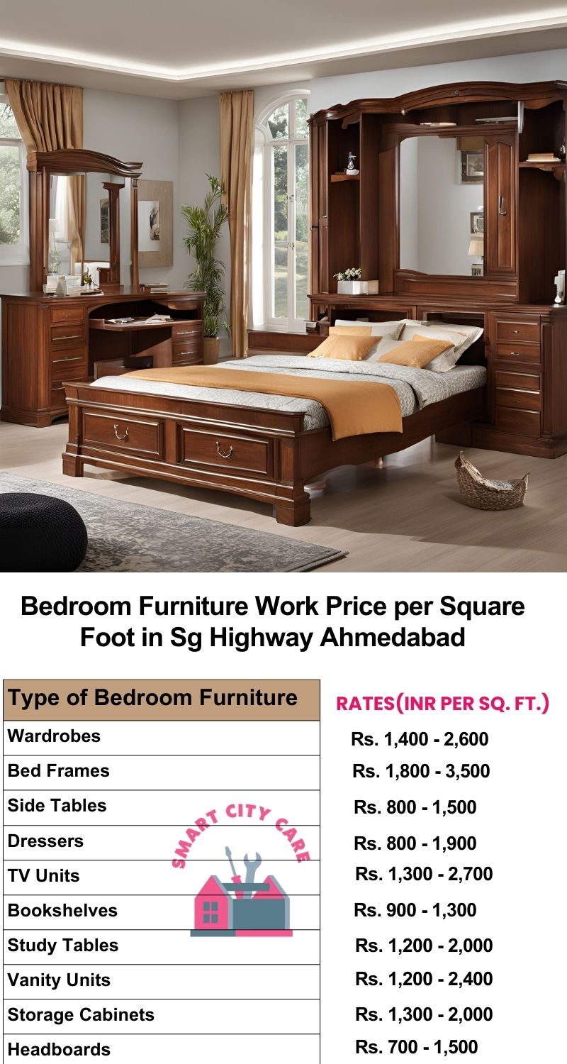 Bedroom Furniture Work Price list per Square Foot in SG Highway,Ahmedabad