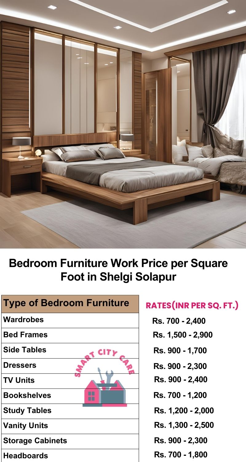 Bedroom Furniture Work Price list per Square Foot in Shelgi,Solapur