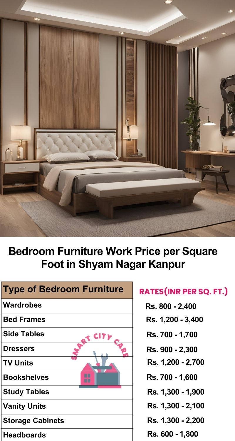 Bedroom Furniture Work Price list per Square Foot in Shyam Nagar,Kanpur