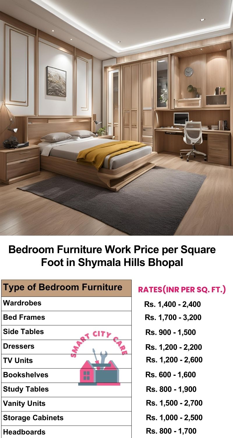 Bedroom Furniture Work Price list per Square Foot in Shymala Hills,Bhopal