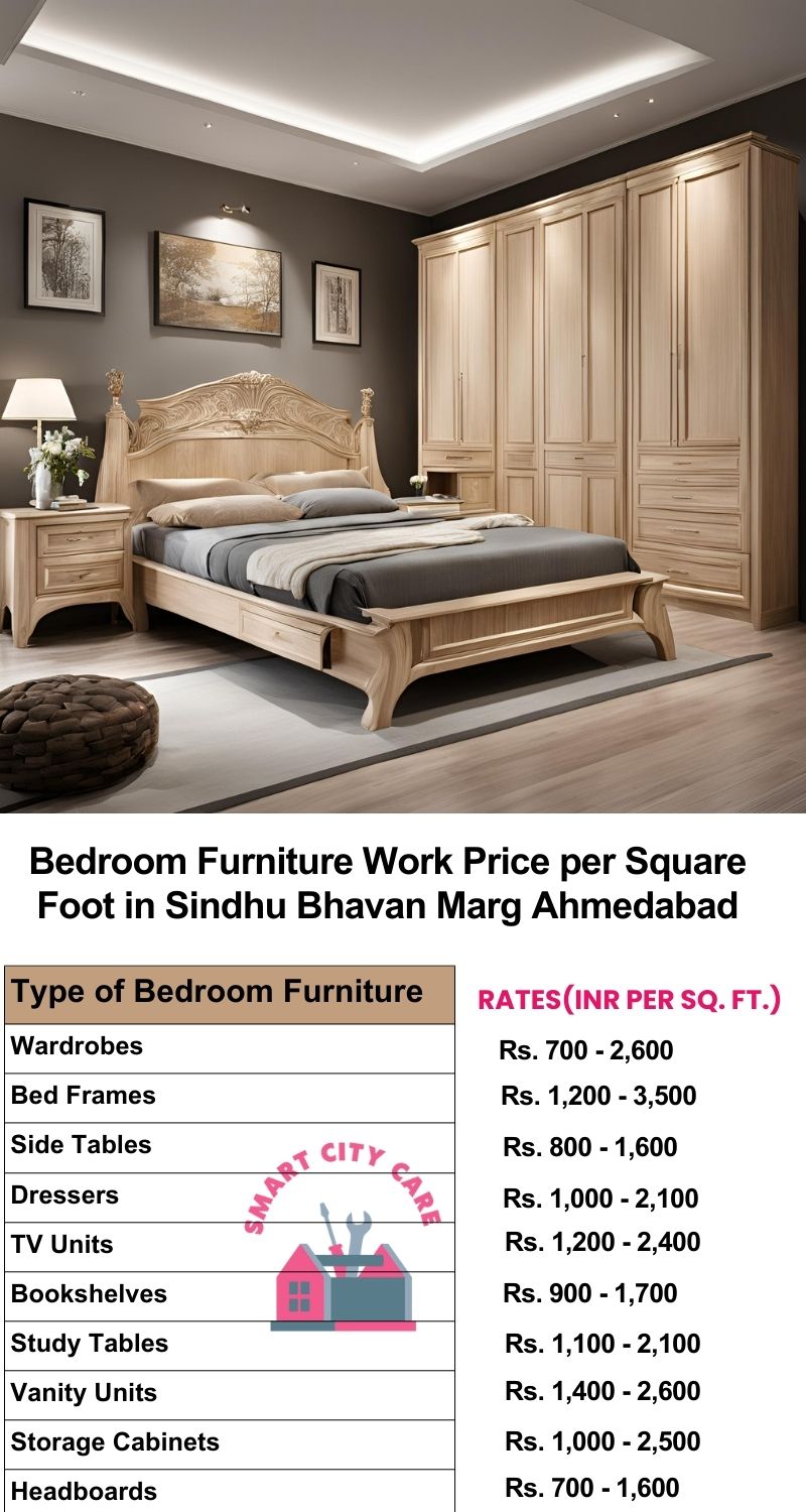 Bedroom Furniture Work Price list per Square Foot in Sindhu Bhavan Marg,Ahmedabad