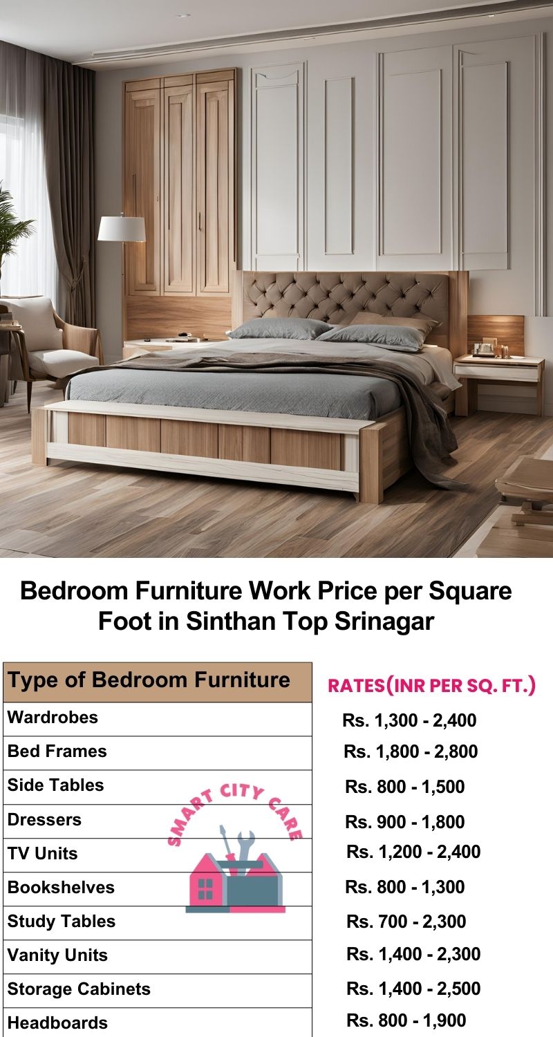 Bedroom Furniture Work Price list per Square Foot in Sinthan Top,Srinagar