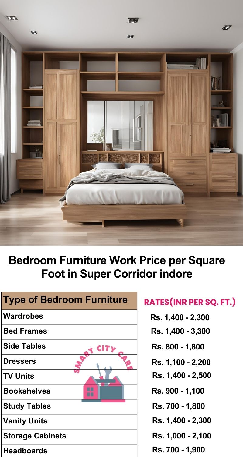 Bedroom Furniture Work Price list per Square Foot in Super Corridor,Indore