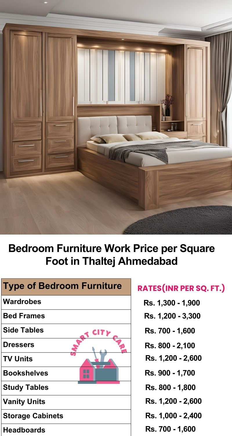 Bedroom Furniture Work Price list per Square Foot in Thaltej,Ahmedabad