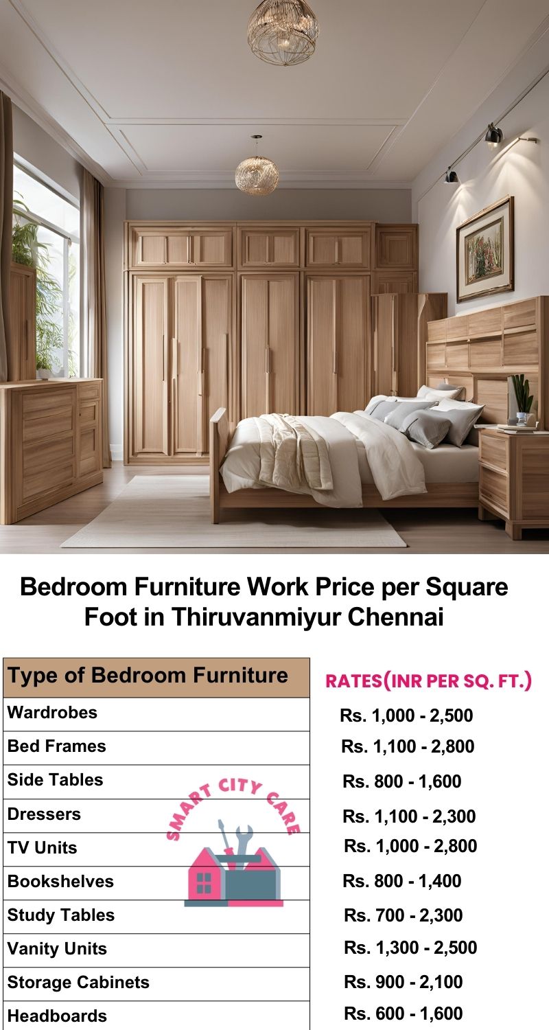 Bedroom Furniture Work Price list per Square Foot in Thiruvanmiyur,Chennai